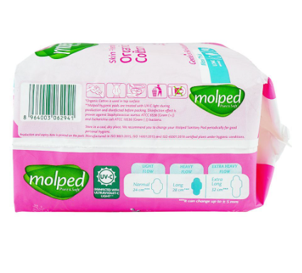 Molped Pure & Soft Maxi Thick Organic Cotton Pad, Long (9-Pads)