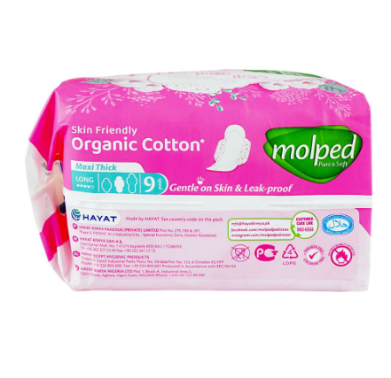 Molped Pure & Soft Maxi Thick Organic Cotton Pad, Long (9-Pads)