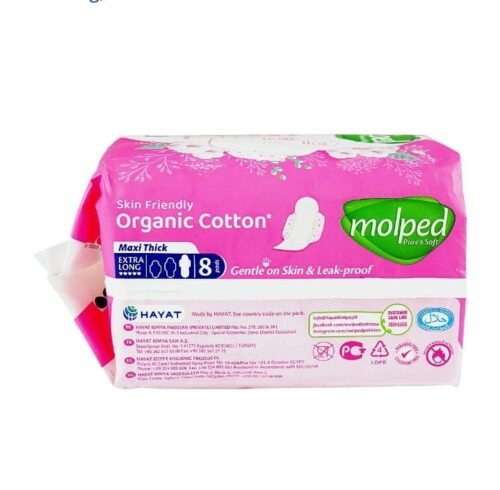 Molped Pure & Soft Maxi Thick Organic Cotton Pad, Extra Long (8-Pads)