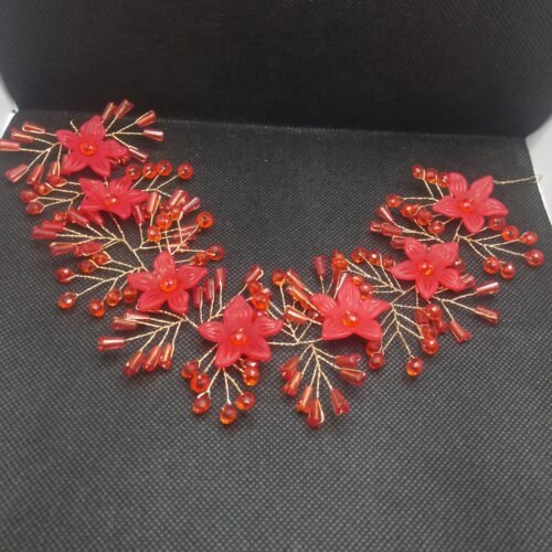 Soft Red Flower Stone Embellished Hair Band