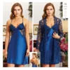 Jeremi Silk Nightgown and Robe Set 2963 - Blue