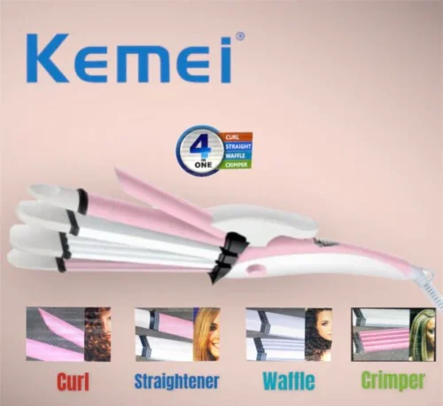 Kemei 4 in 1 Curl, Straight, Waffle & Crimper
