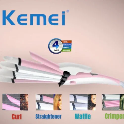 4in1straightner Kemei 4 in 1 Curl, Straight, Waffle & Crimper