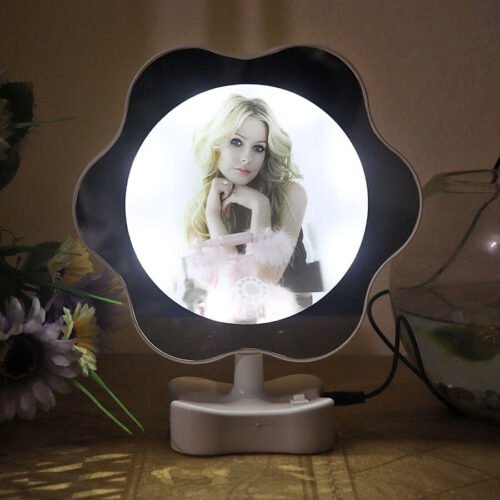Magic Mirror Photo Frame with LED Light – Flower Design