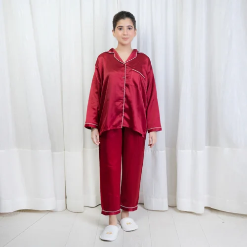 Vybe-Pj-Set-_0008__DSC3690 TeeDot Night Suit Trouser Shirt Mahroon Color