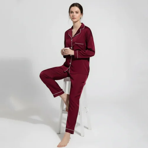TeeDot Night Suit Trouser Shirt Mahroon Color