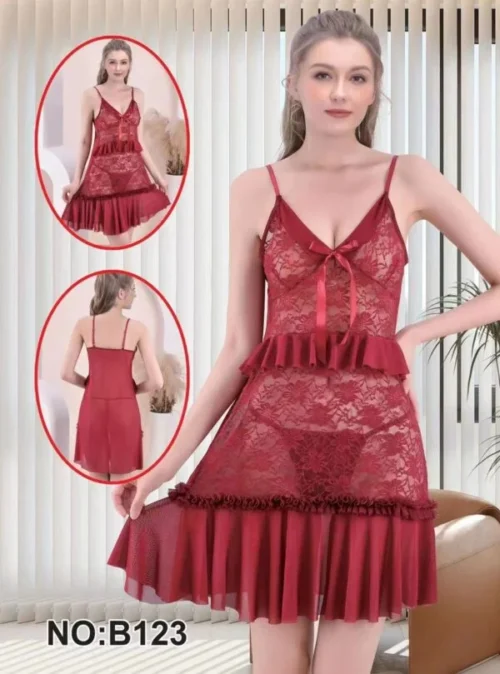 Short Net Nighty in Black